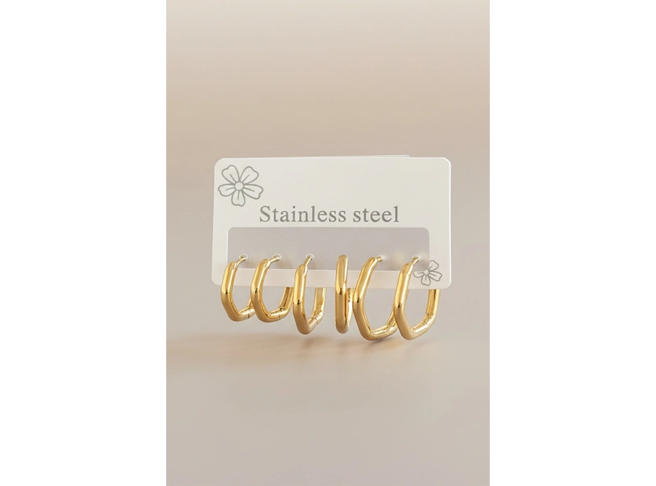 Altın Renk 6lı Halka Detaylı Çelik Küpe Set