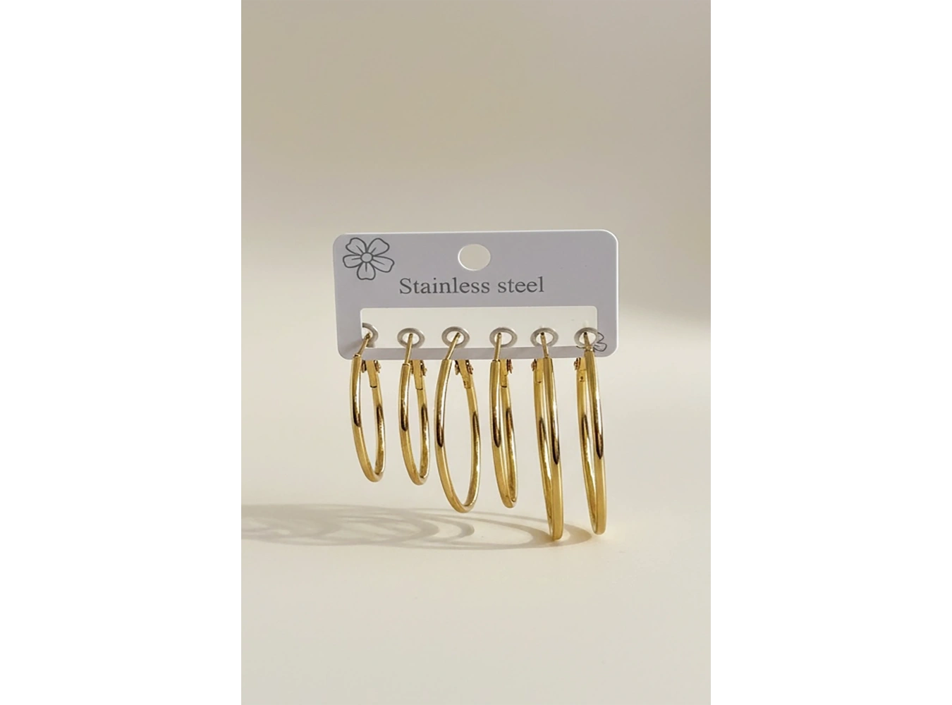 Altın Renk 6lı Halka Detaylı Çelik Küpe Set