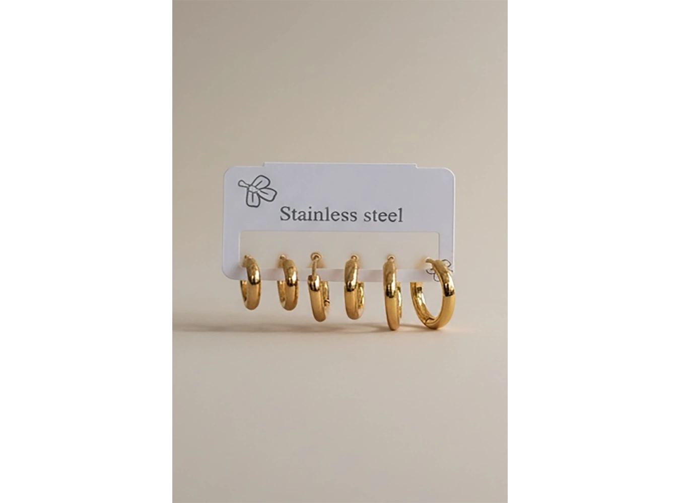 Altın Renk 6lı Halka Detaylı Çelik Küpe Set