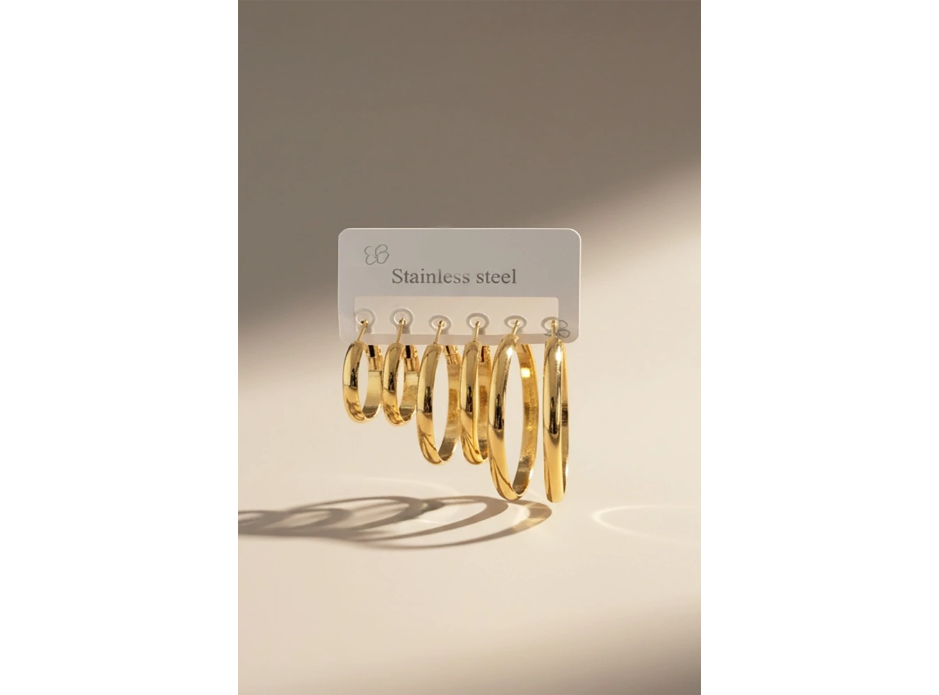 Altın Renk 6lı Halka Detaylı Çelik Küpe Set