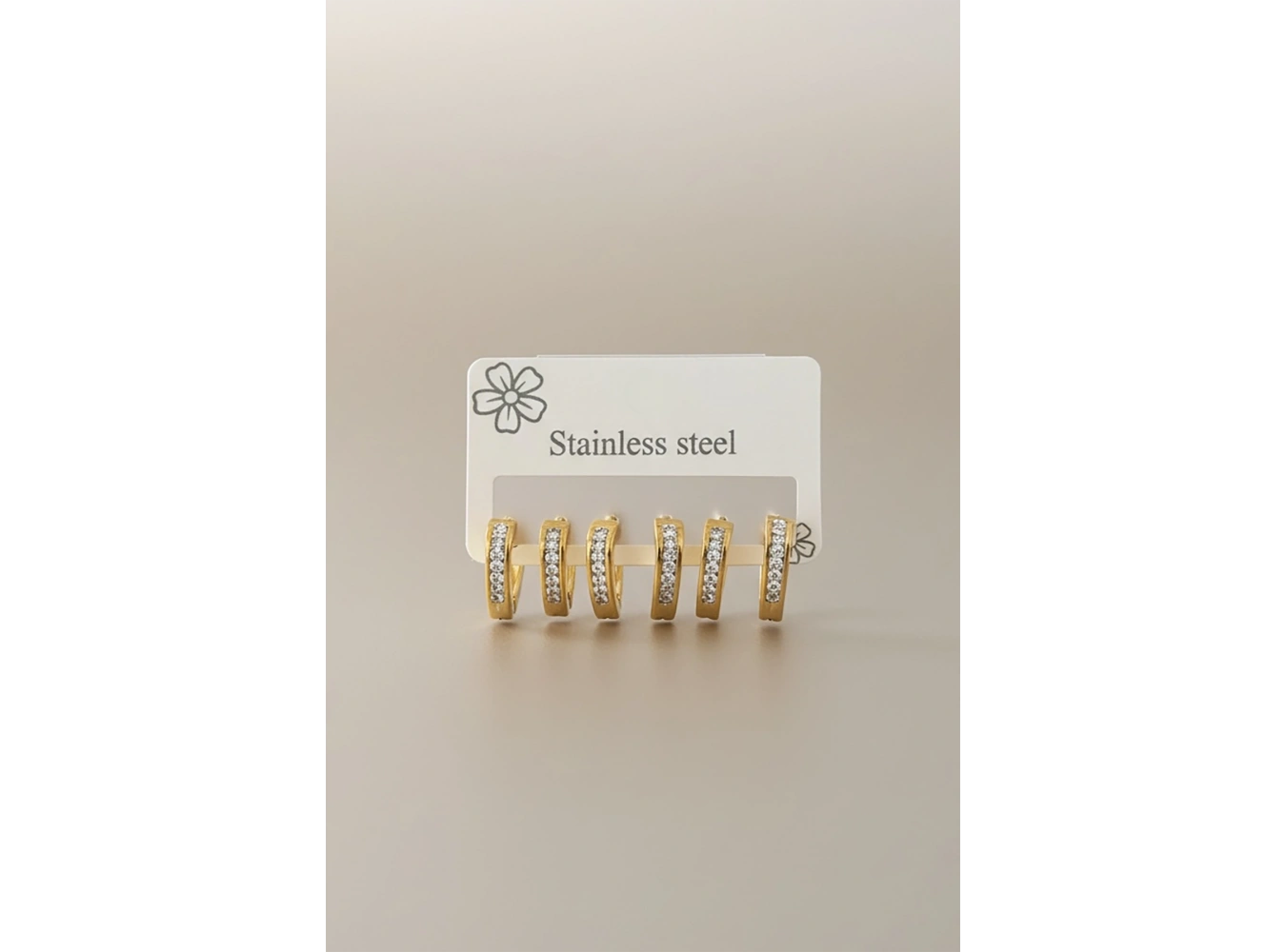 Altın Renk 6lı Halka Taşlı Çelik Küpe Set