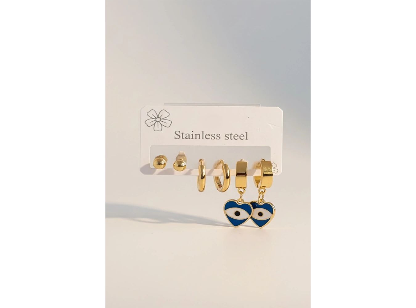 Altın  Renk 6lı Karışık Figürlü Çelik Küpe Set