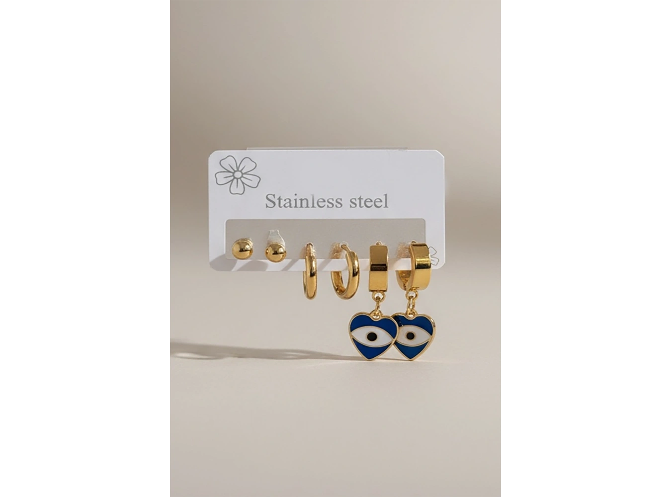 Altın  Renk 6lı Karışık Figürlü Çelik Küpe Set