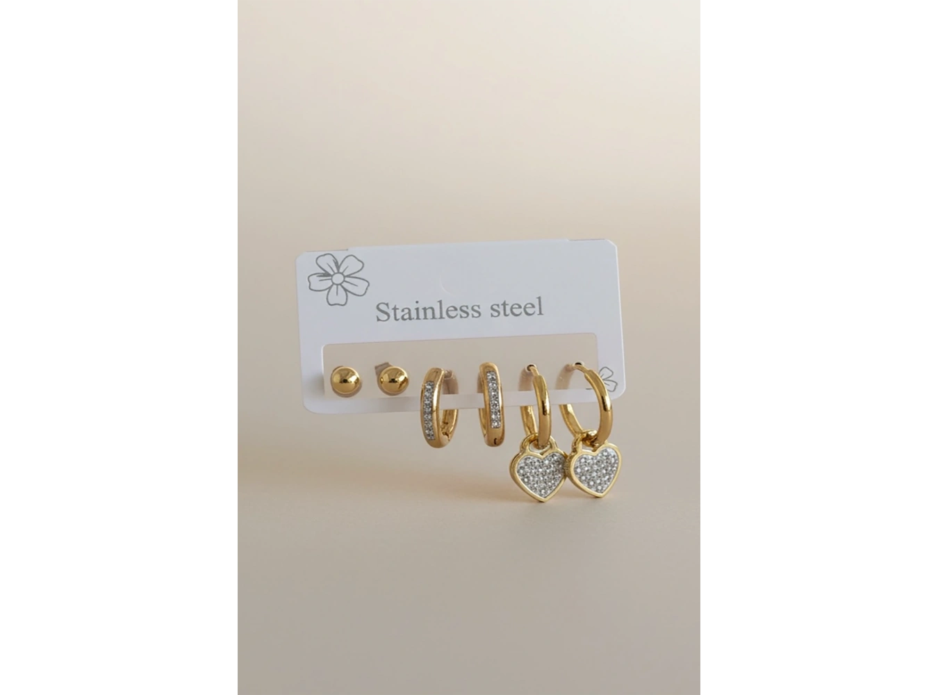 Altın Renk 6lı Karışık Figürlü Taşlı Çelik Küpe Set