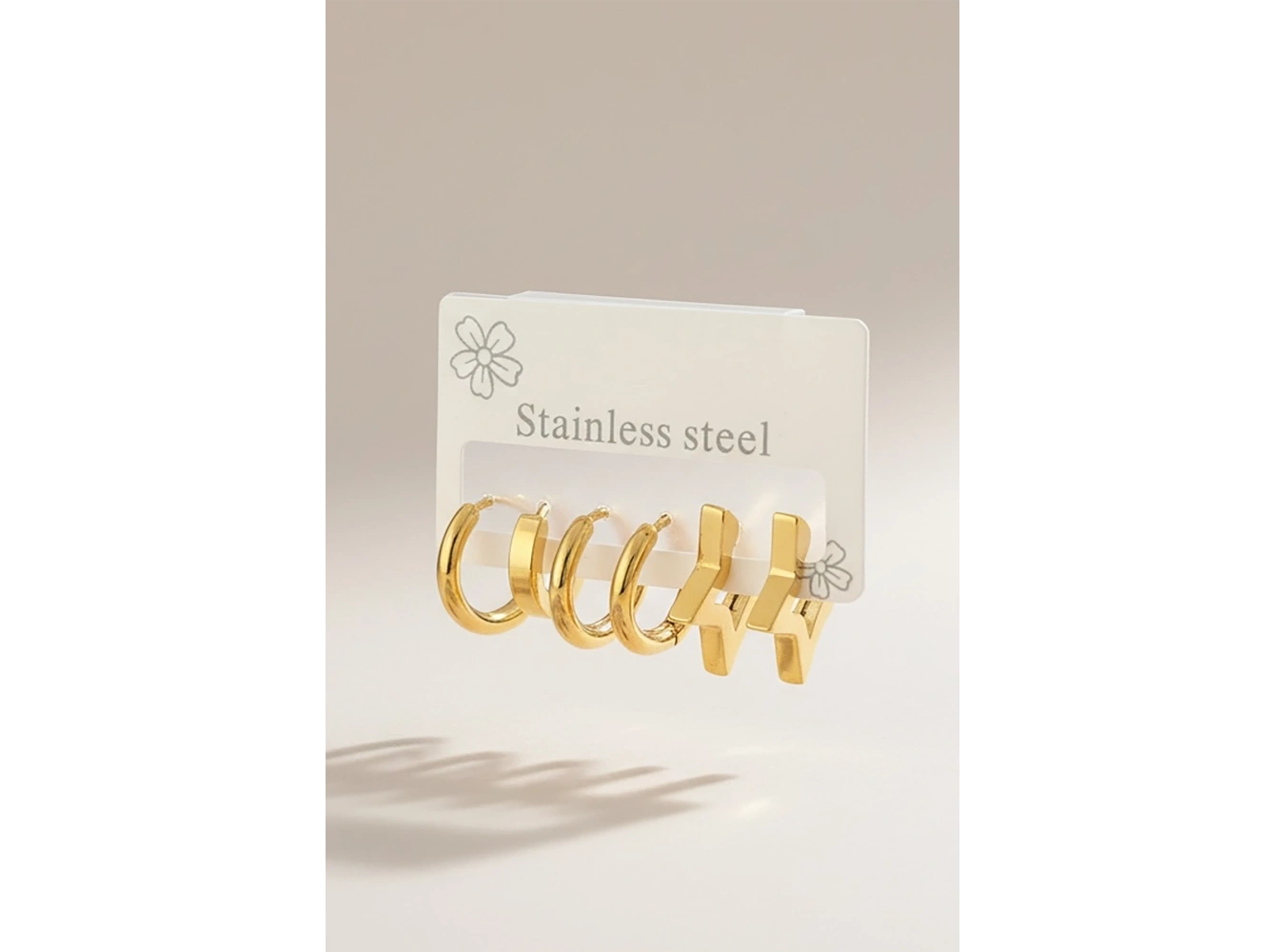 Altın Renk 6lı Karışık Şekilli Çelik Küpe Set