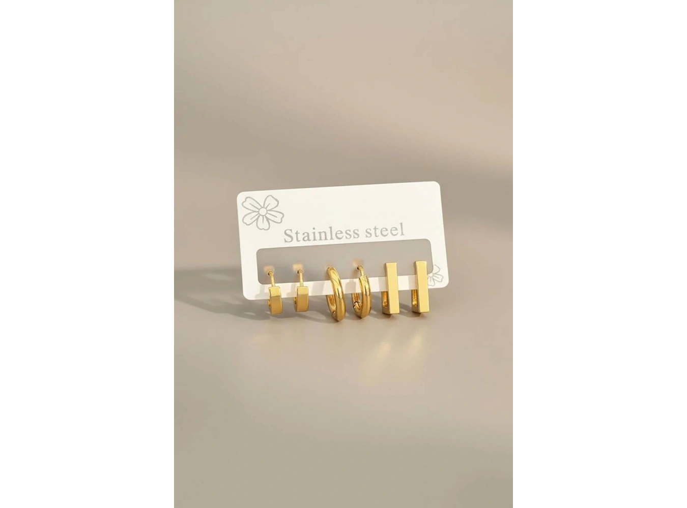 Altın Renk 6lı Karışık Şekilli Çelik Küpe Set