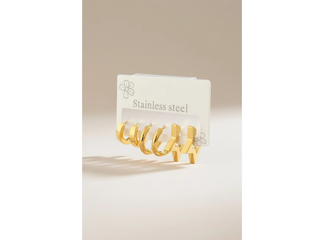 Altın Renk 6lı Karışık Şekilli Çelik Küpe Set