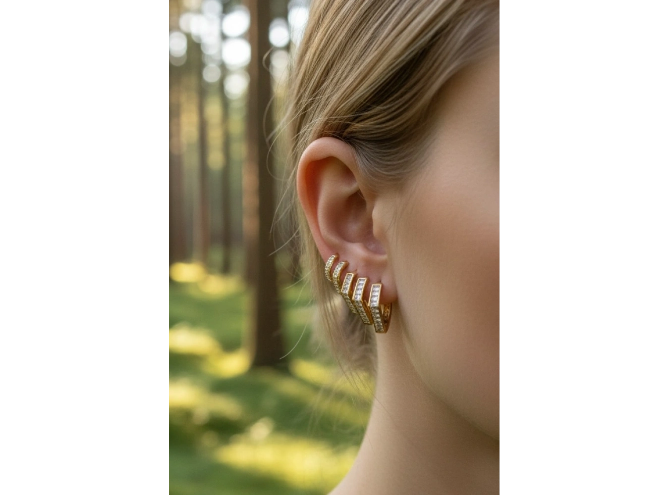 Altın Renk 6lı Taş Detaylı TX 14K Altın Kaplama Küpe Set