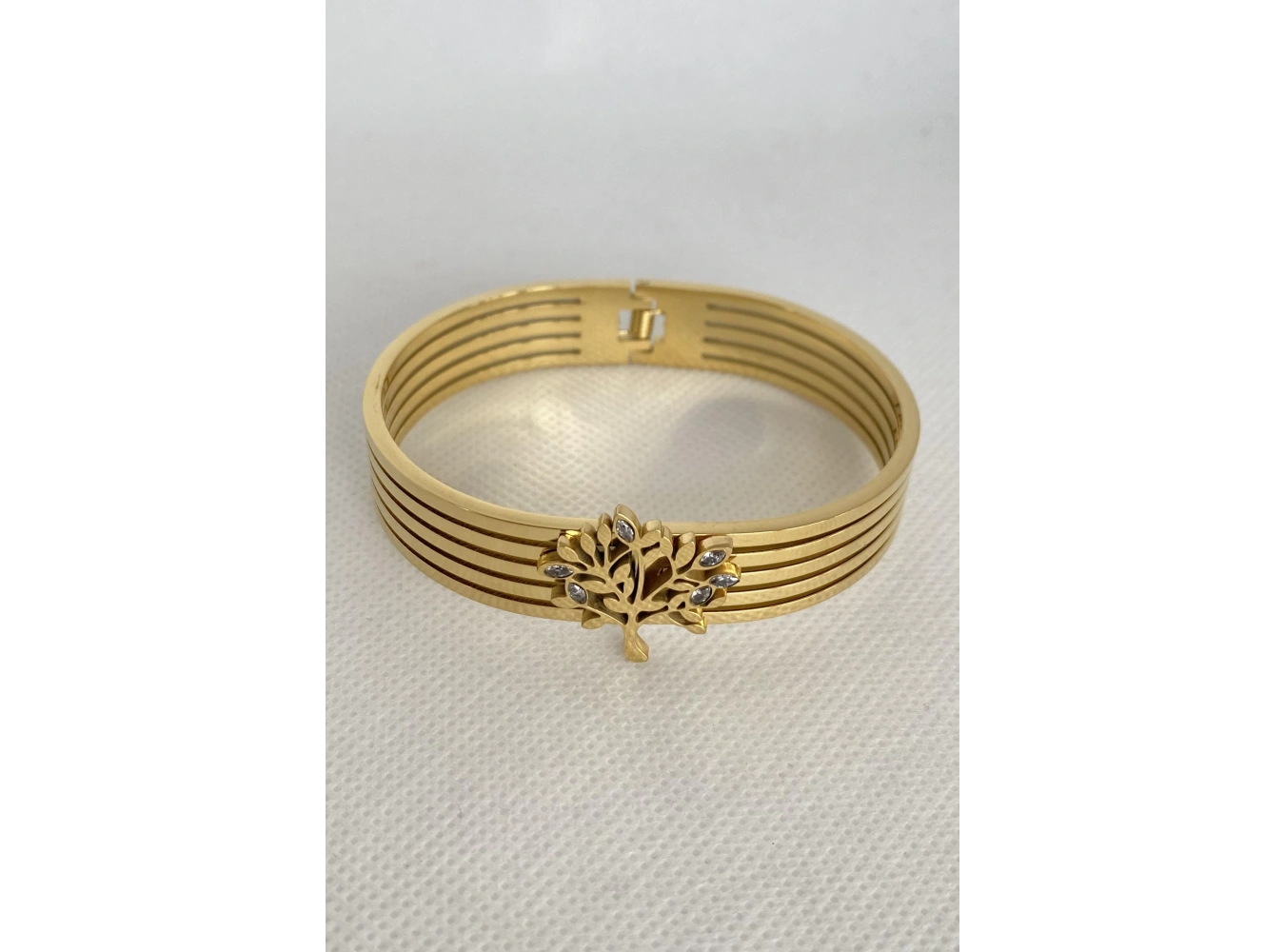 Altın Renk Ağaç Figürlü Çelik Kelepçe Bileklik