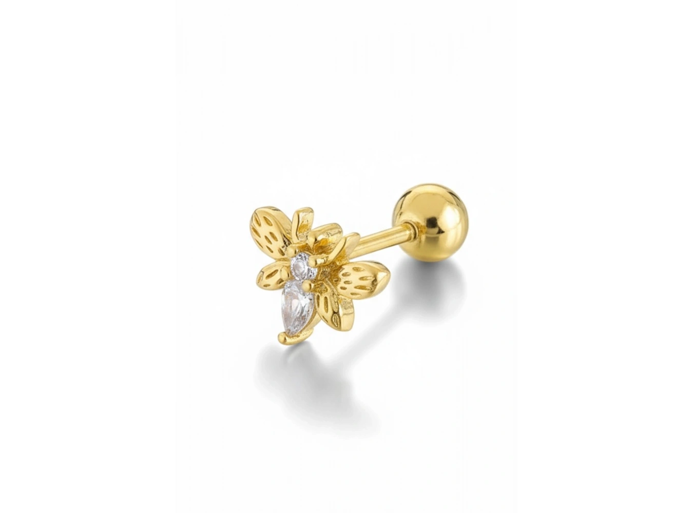 Altın Renk Arı Figürlü Cerrahi Çelik Tragus/Kıkırdak Küpe/Piercing (Tek)