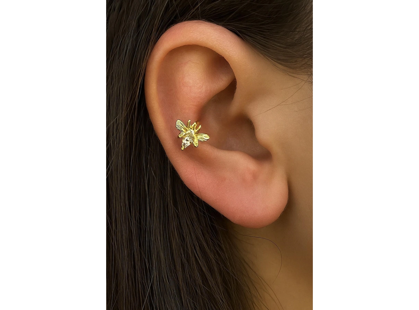 Altın Renk Arı Figürlü Cerrahi Çelik Tragus/Kıkırdak Küpe/Piercing (Tek)