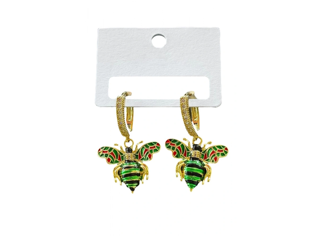 Altın Renk  Arı Figürlü Taş Detaylı Küpe (Çift)