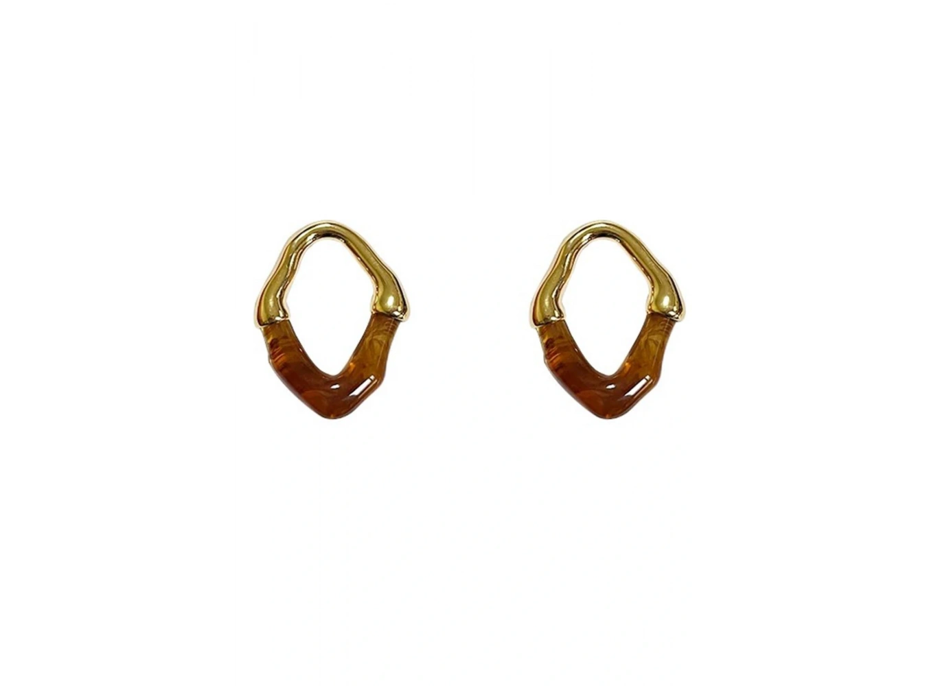 Altın Renk Asimetrik Kehribar Küpe (Çift)