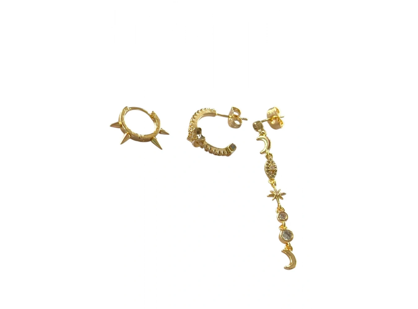 Altın Renk Ay Ve Yıldız Figürlü Taş Detaylı VİP 3lü YSX Küpe Set