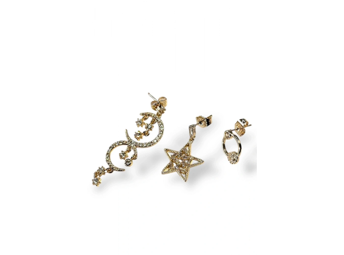 Altın Renk Ay ve Yıldız Figürlü VİP 3lü YSX Küpe Set