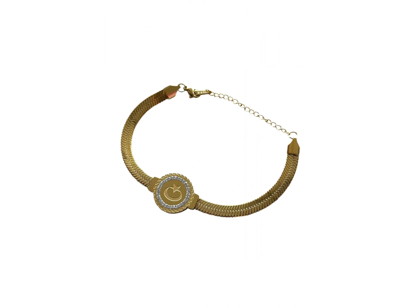 Altın Renk Ay Yıldız Figürlü Çelik Bileklik