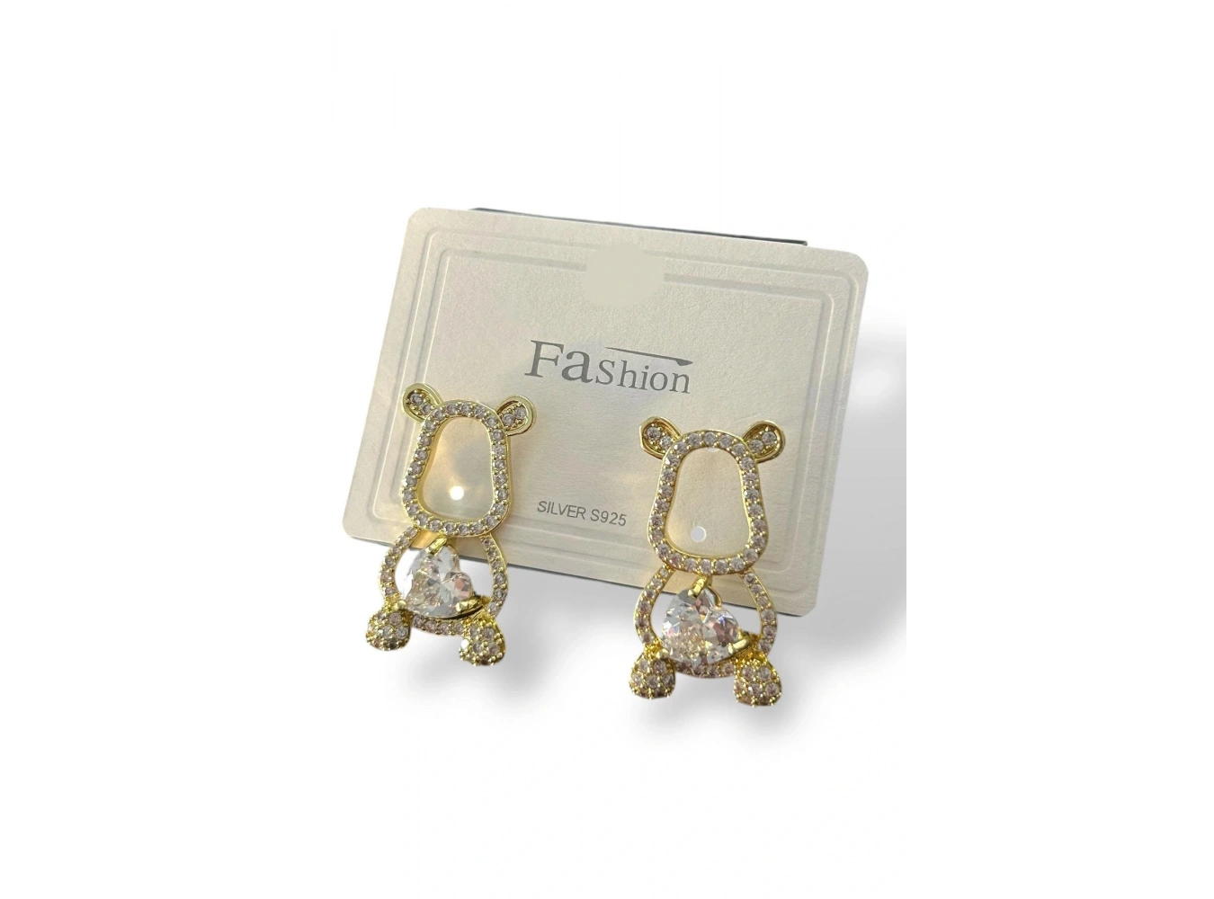 Altın Renk Ayıcık Figürlü Taş Detaylı 14K Altın Kaplama Küpe (Çift)