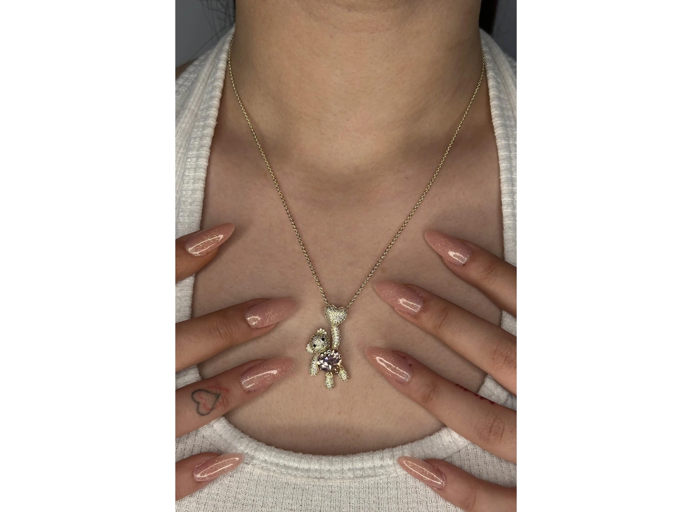 Altın Renk Ayıcık Figürlü Taş Detaylı YSX Kolye