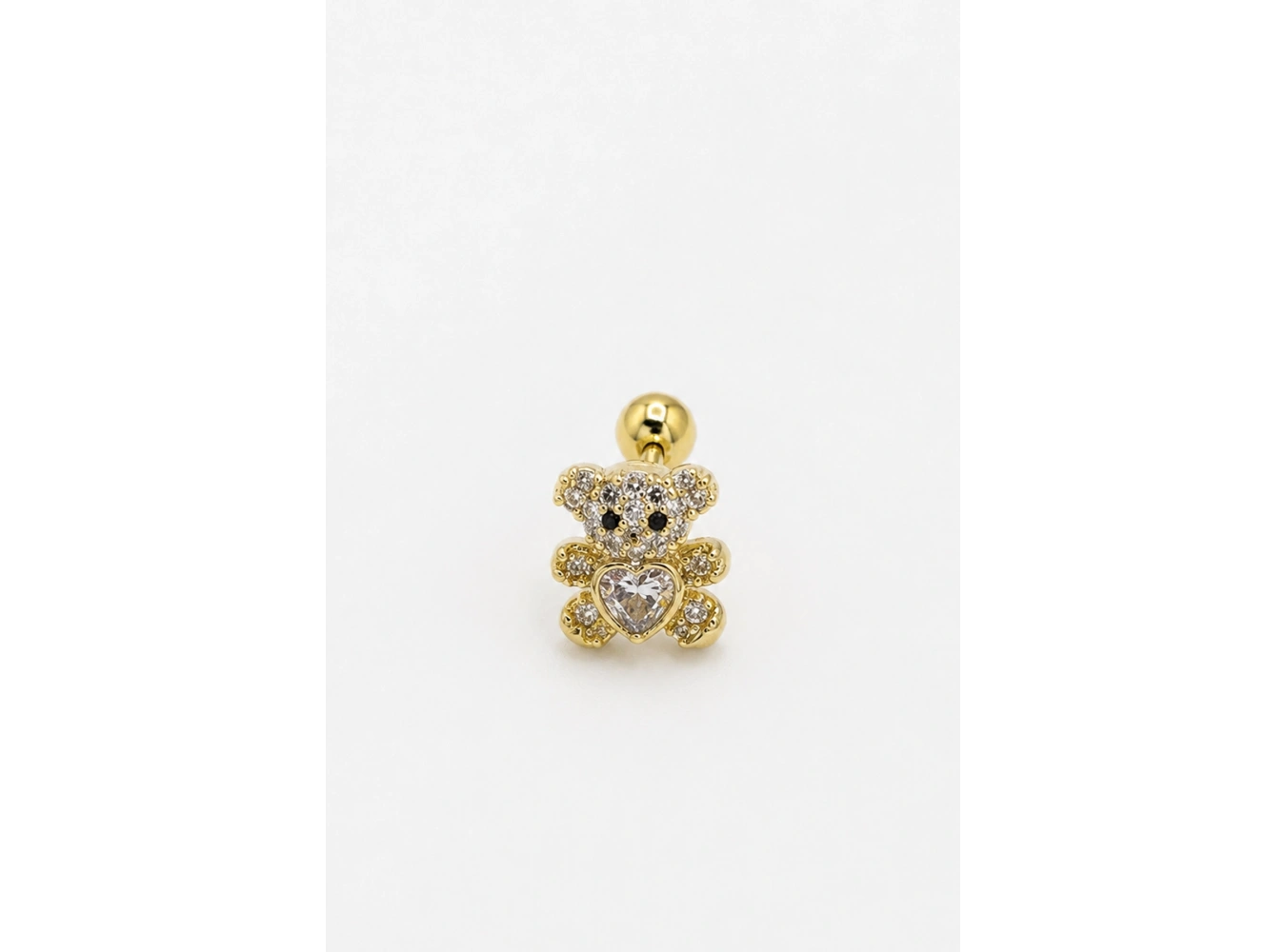 Altın Renk Ayıcık Figürlü  Taşlı Cerrahi Çelik Tragus/Kıkırdak Küpe/Piercing (Tek)