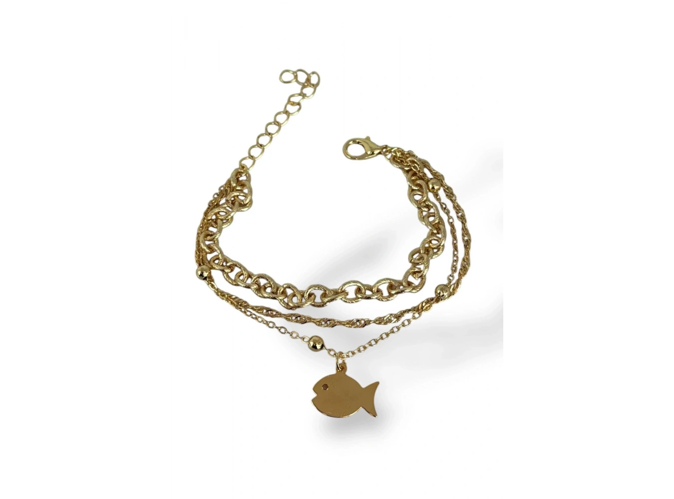 Altın Renk Balık Figürlü Zincir Detaylı Bileklik