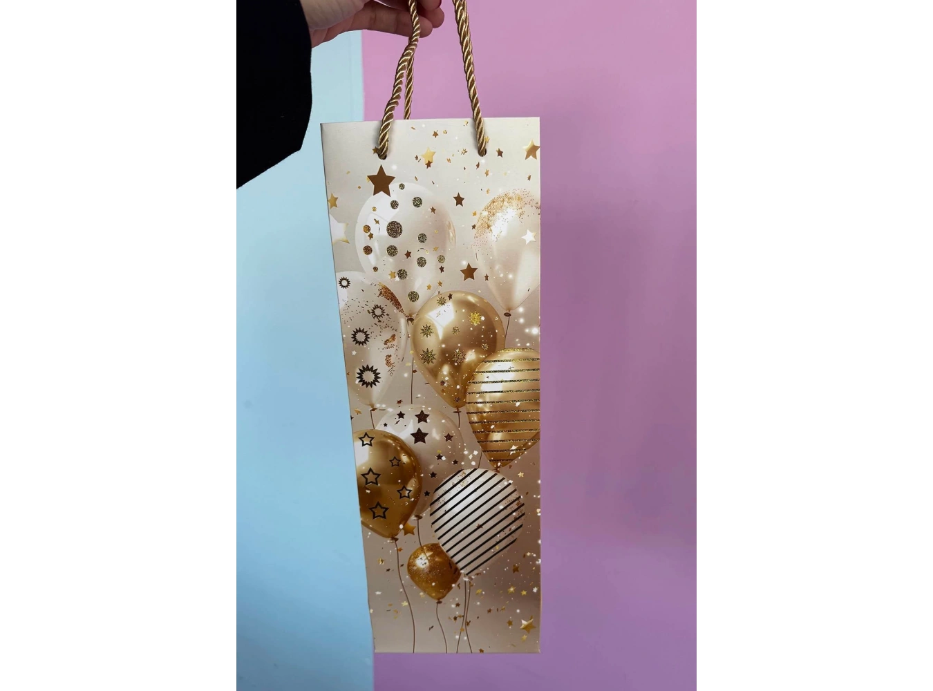 Altın Renk Balon Figürlü Karton Çanta