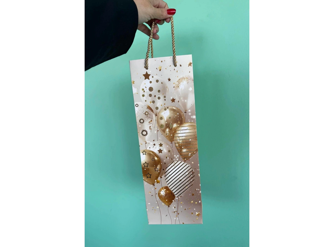 Altın Renk Balon Figürlü Karton Çanta