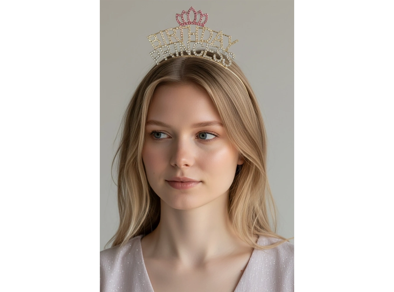 Altın Renk Birthday Princess Yazılı Taş Detaylı Taç