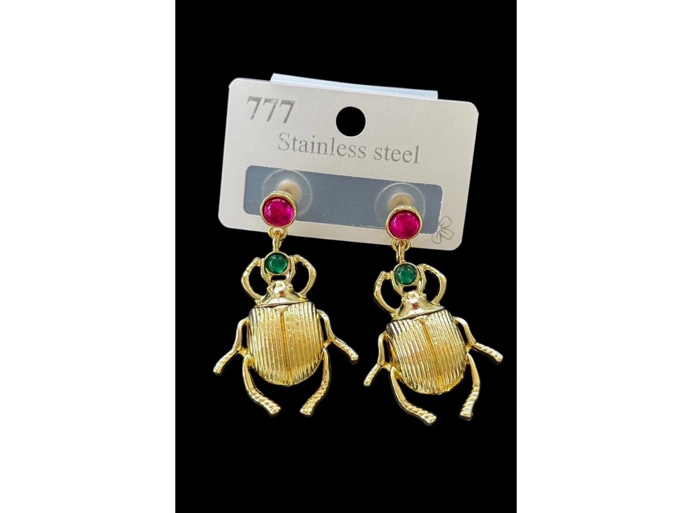 Altın Renk Böcek Figürlü Taş Detaylı Çelik Küpe (Çift)