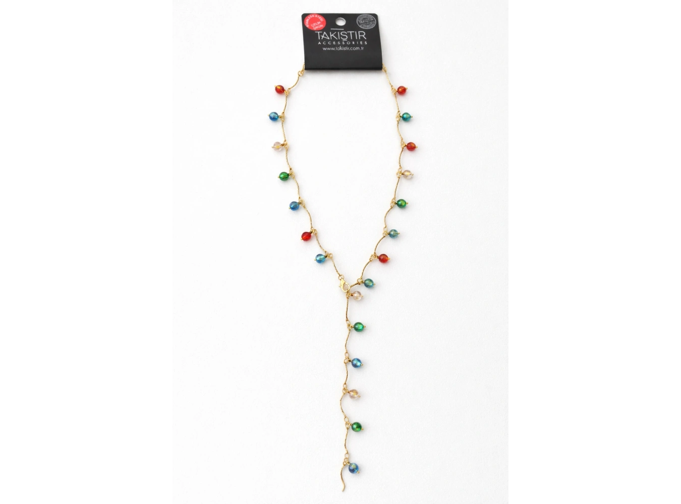 Altın Renk Boncuk Detaylı Çelik Y Kolye