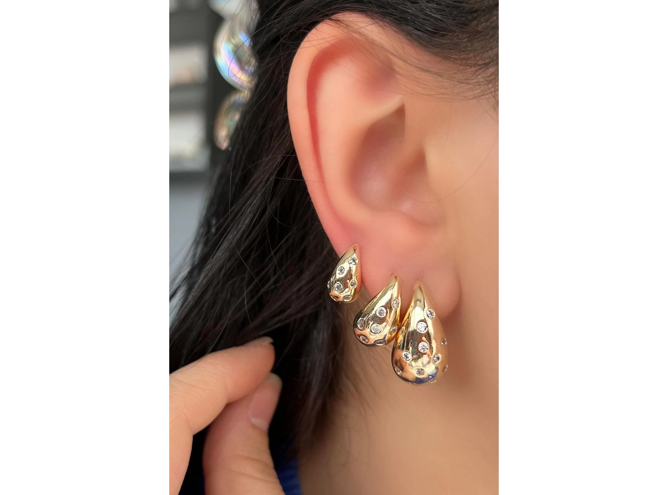 Altın Renk Bottega Figürlü Taş Detaylı VİP 3lü YSX Küpe Set