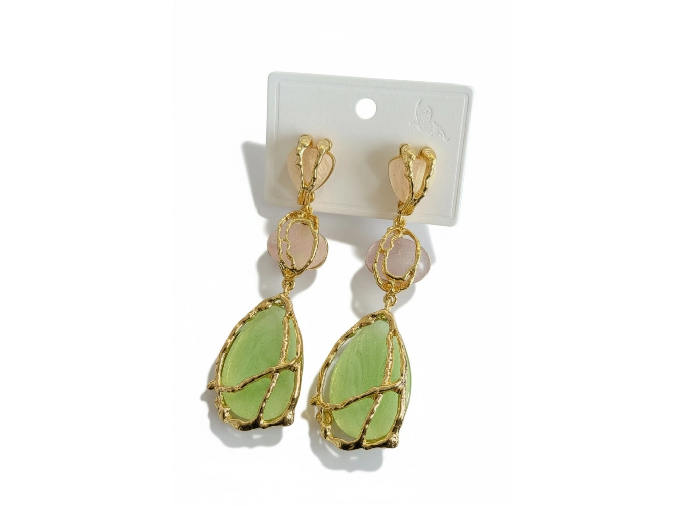 Altın Renk Büyük Taşlı Sallantılı Küpe (Çift)