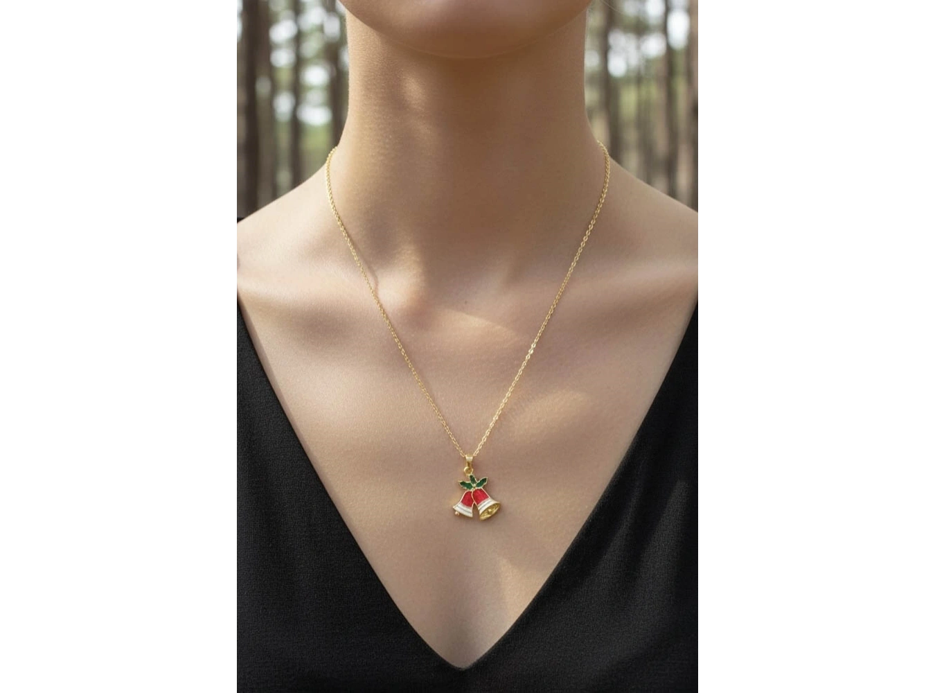 Altın Renk Çan Figürlü Çelik Yılbaşı Kolyesi