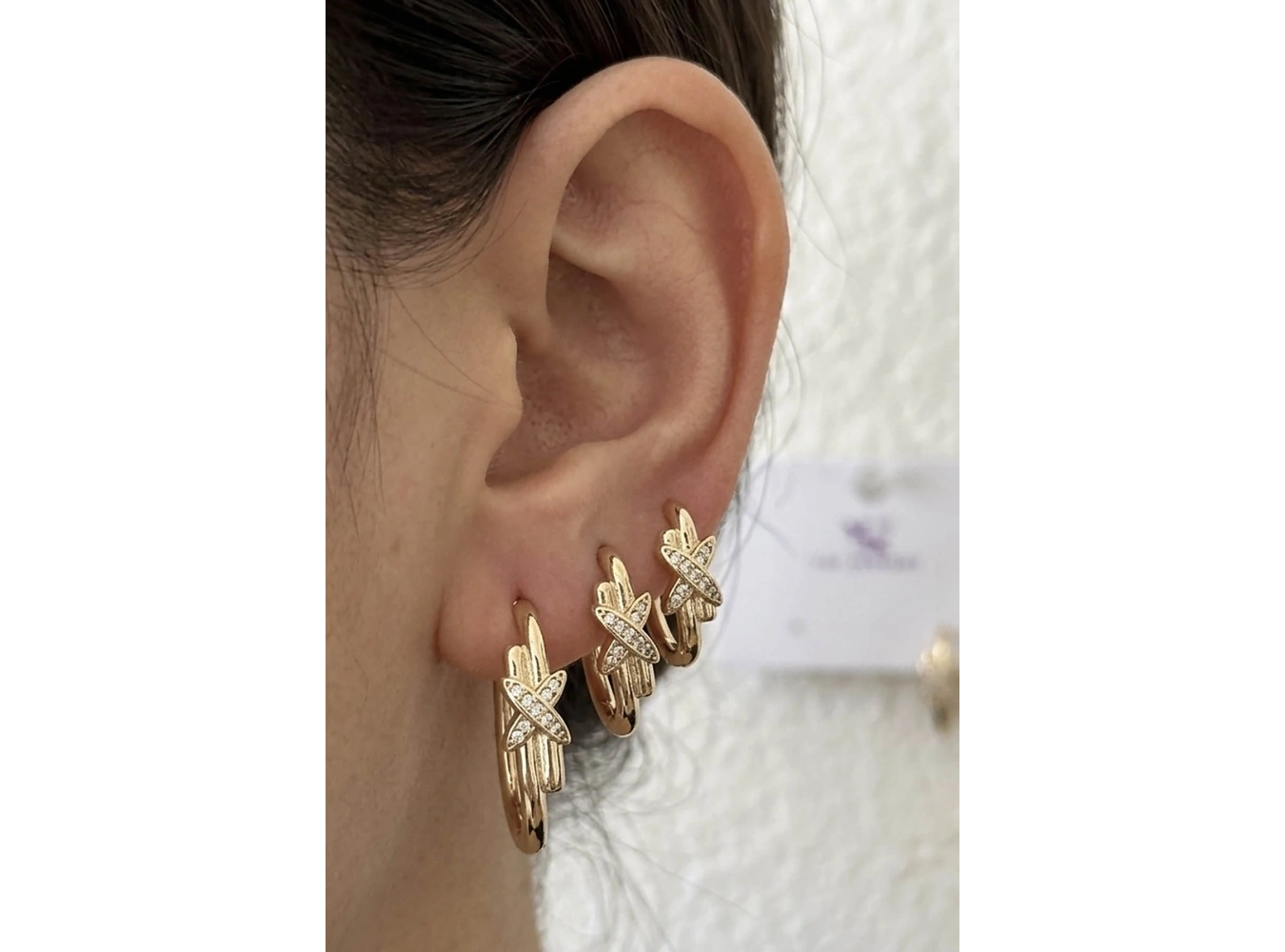 Altın Renk Çarpı Figürlü 3lü YSX Küpe Set