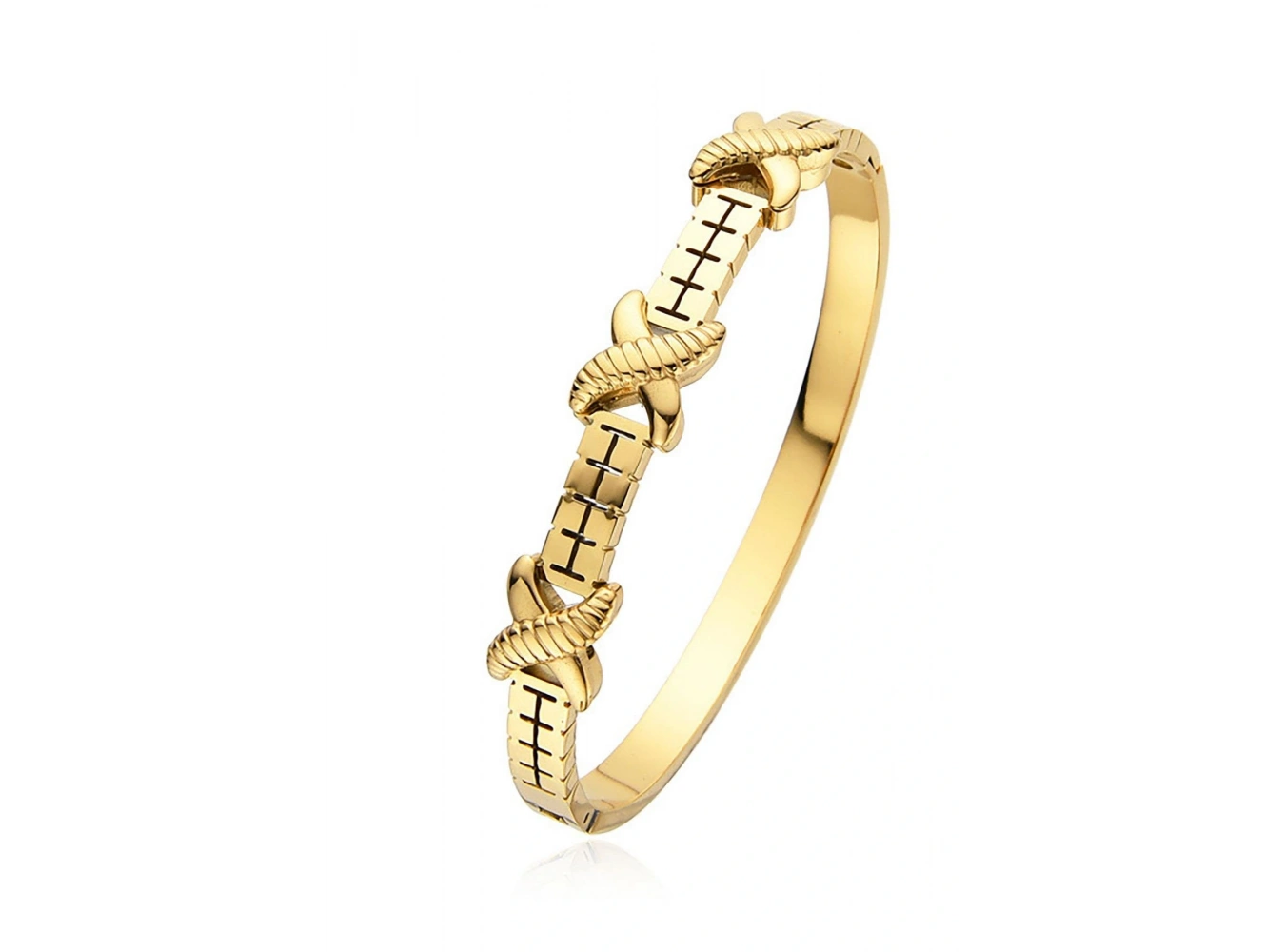 Altın Renk Çarpı Figürlü Çelik Kelepçe Bileklik