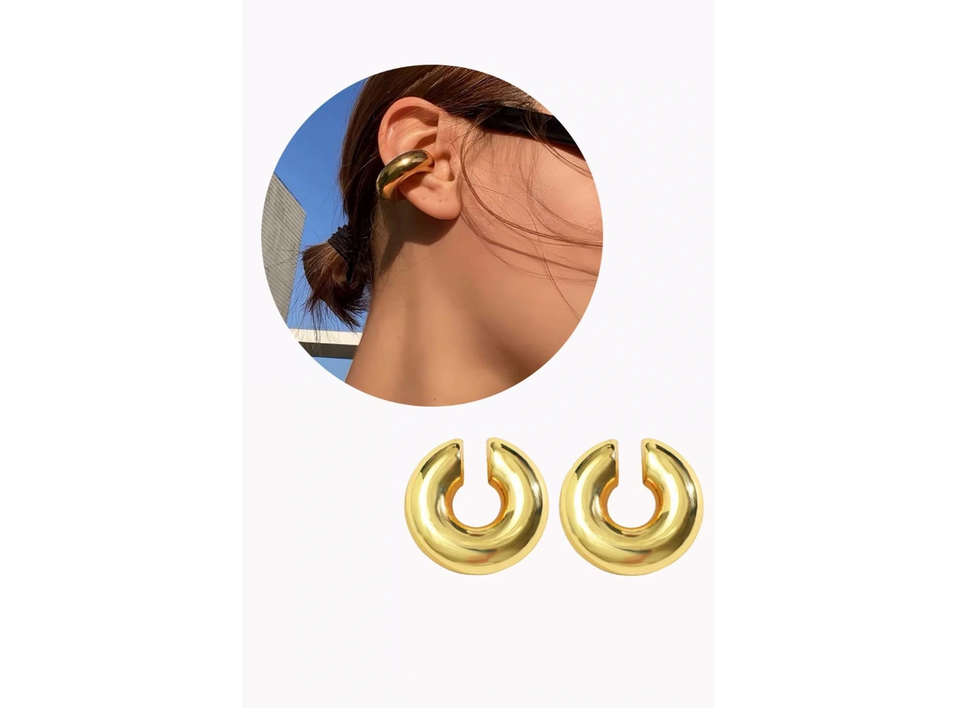 Altın Renk Çelik Ear Cuff (Çift)