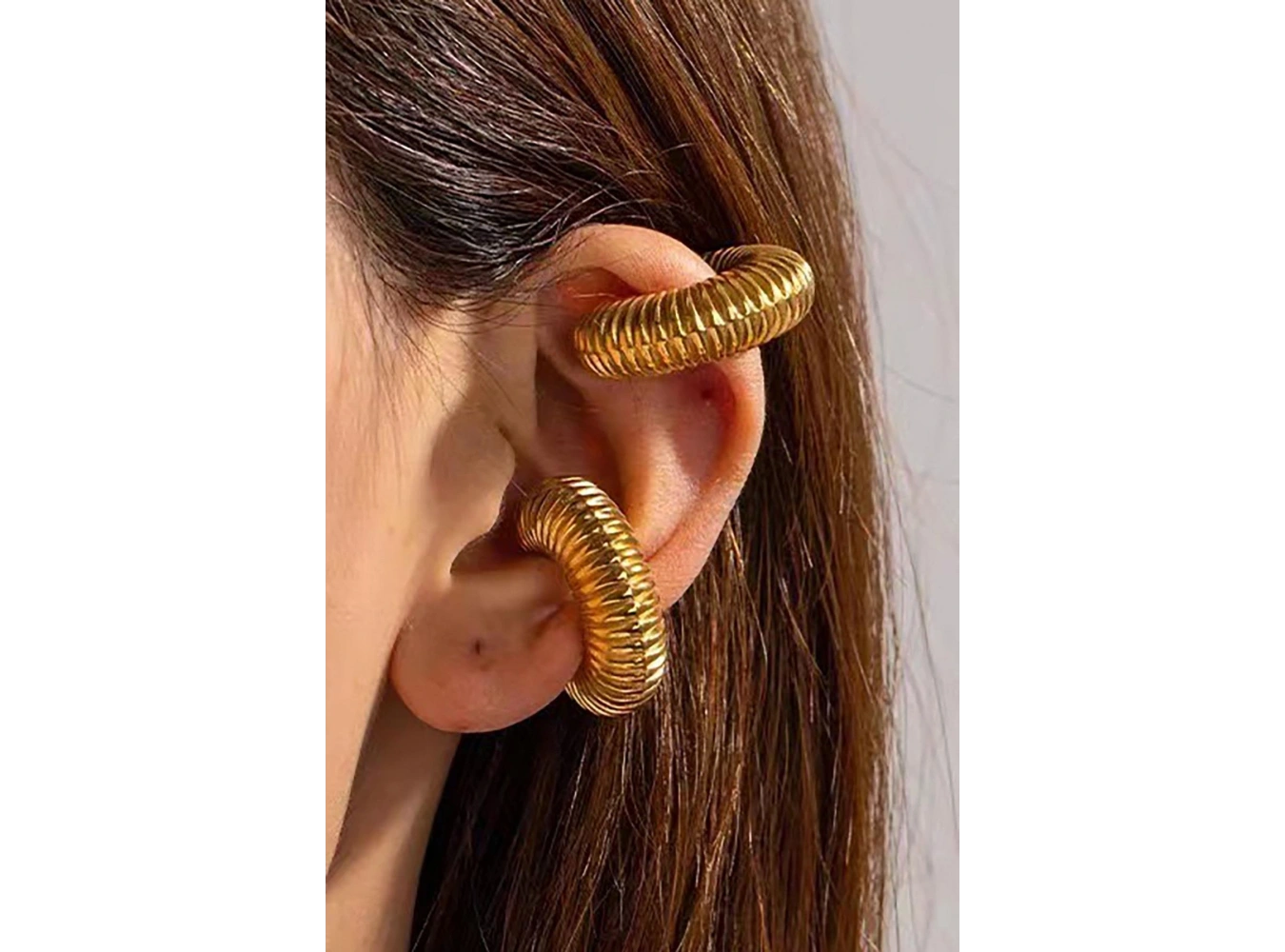 Altın Renk Çelik Ear Cuff (Çift)