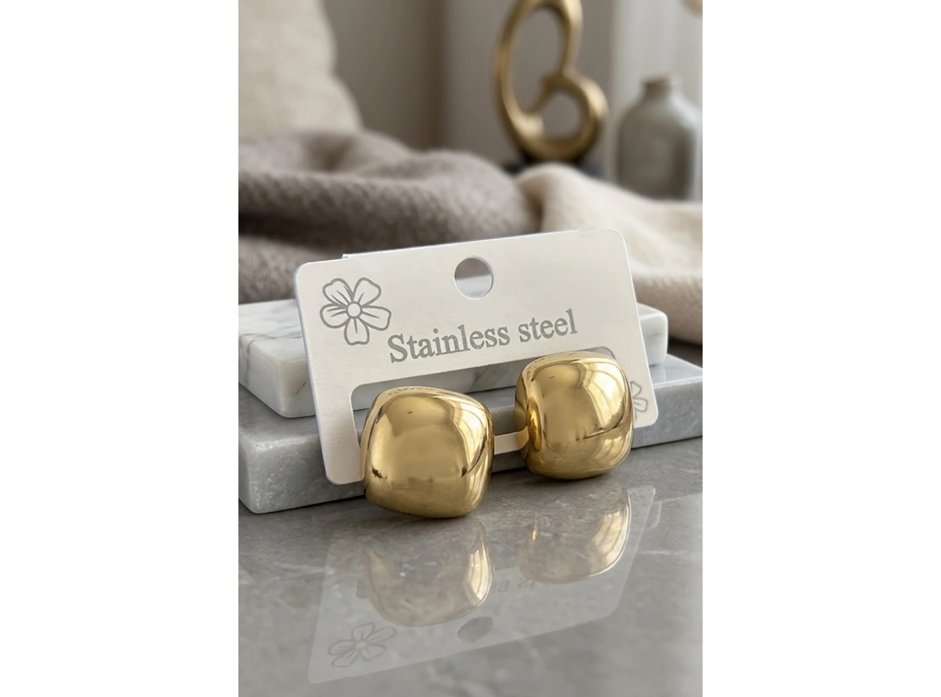 Altın Renk Çelik Küpe (Çift)