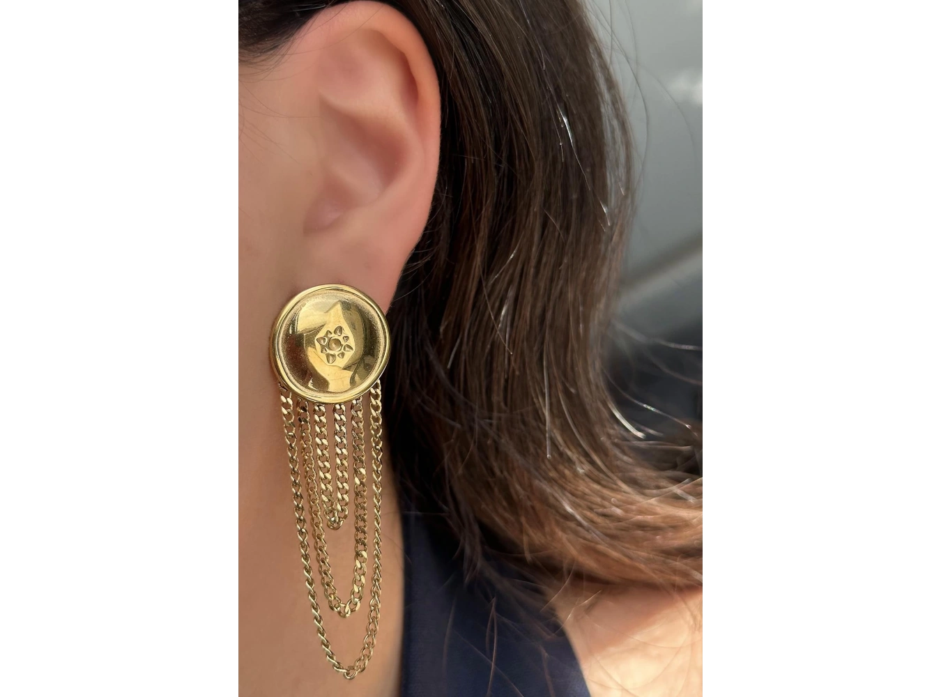 Altın Renk Çelik Sallantılı Küpe (Çift)