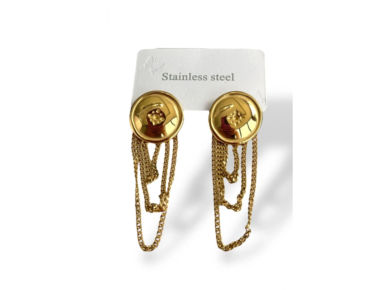 Altın Renk Çelik Sallantılı Küpe (Çift)