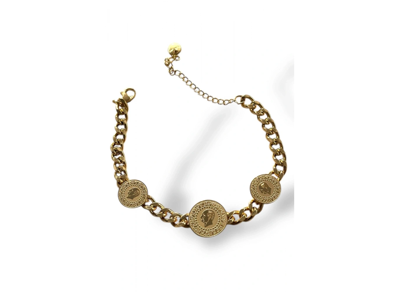 Altın Renk Çeyrek Figürlü Çelik Bileklik