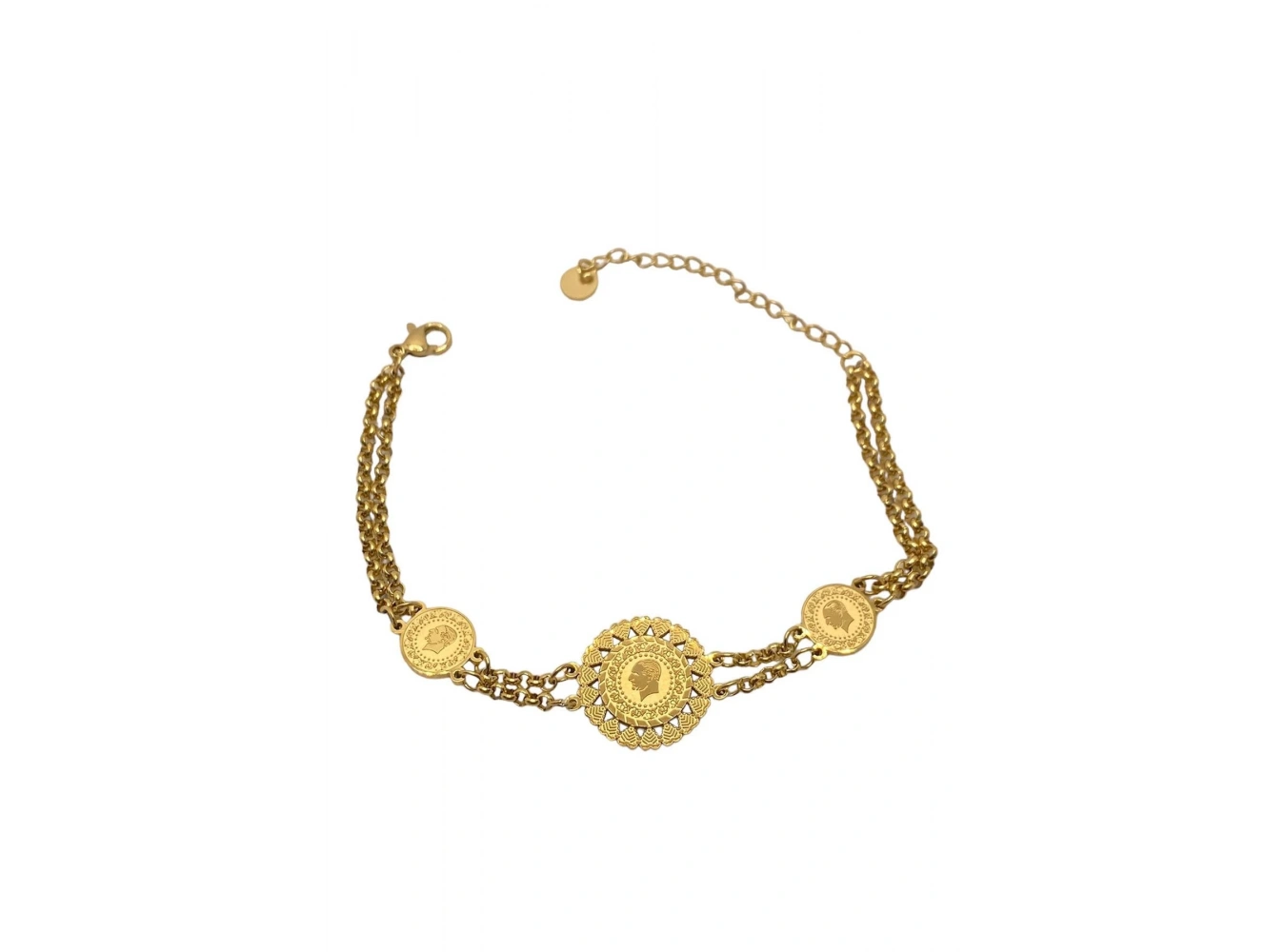 Altın Renk Çeyrek Figürlü Çelik Bileklik