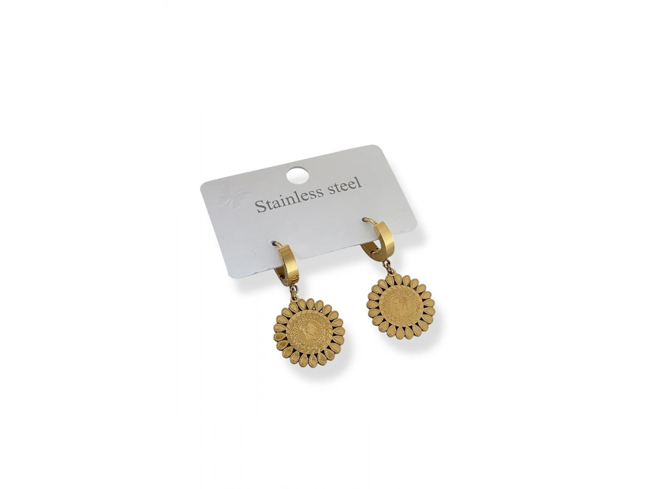 Altın Renk Çeyrek Figürlü Çelik Küpe (Çift)