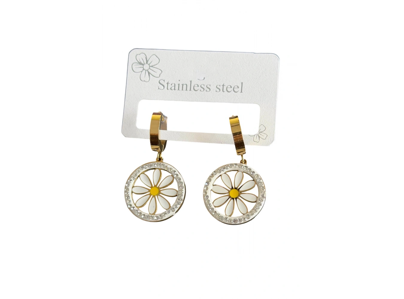 Altın Renk Çiçek Detaylı Çelik Küpe (Çift)