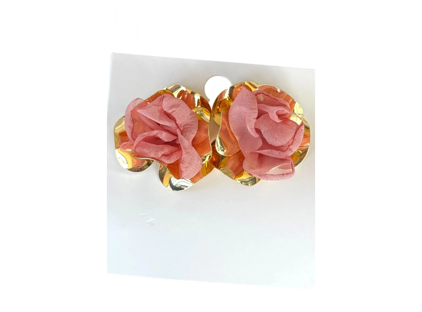 Altın Renk Çiçek Detaylı Küpe (Çift)