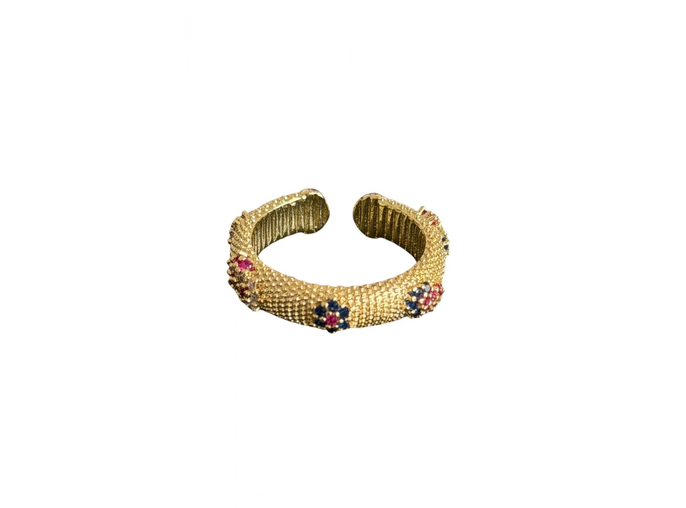 Altın Renk Çiçek Detaylı Taşlı Ayarlanabilir Yüzük