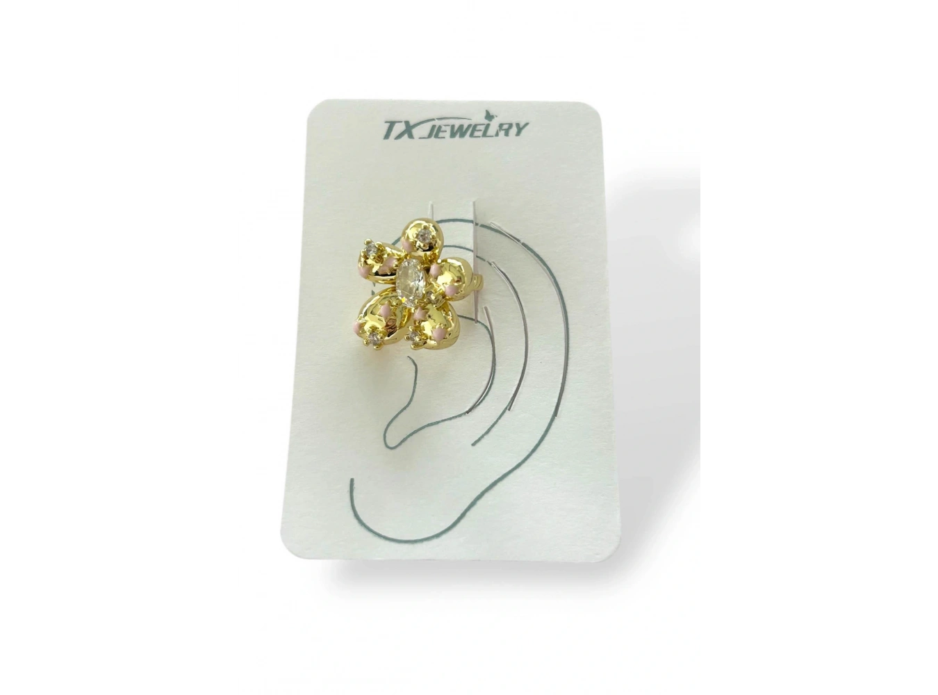 Altın Renk Çiçek Figürlü 14K Altın Kaplama TX Ear Cuff (Tek)
