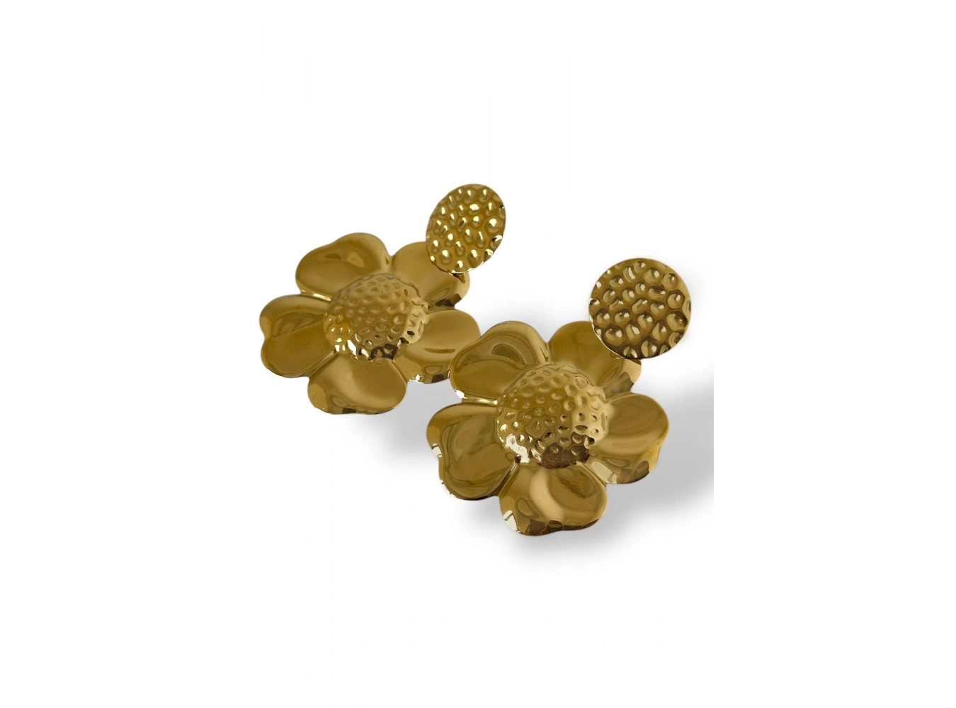 Altın Renk Çiçek Figürlü Çelik Küpe (Çift)