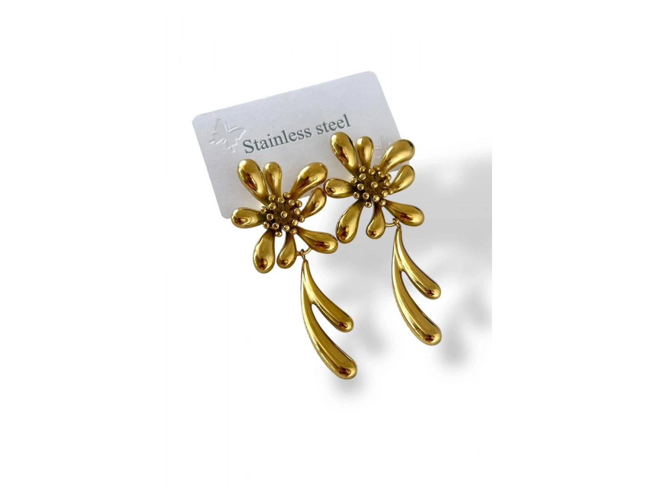 Altın Renk Çiçek Figürlü Çelik Küpe (Çift)