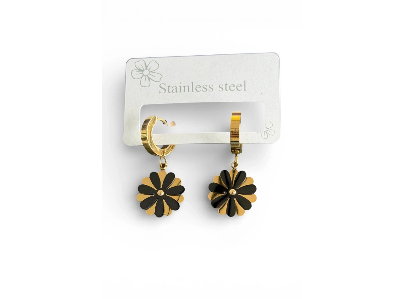 Altın Renk Çiçek Figürlü Çelik Küpe (Çift)