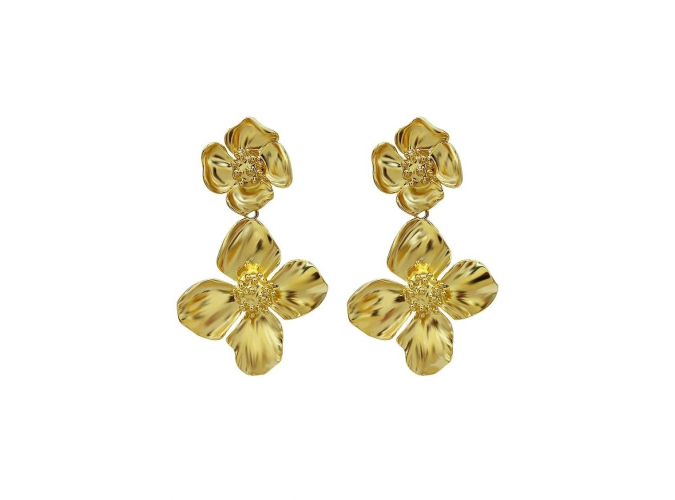 Altın Renk Çiçek Figürlü Çelik Küpe (Çift)